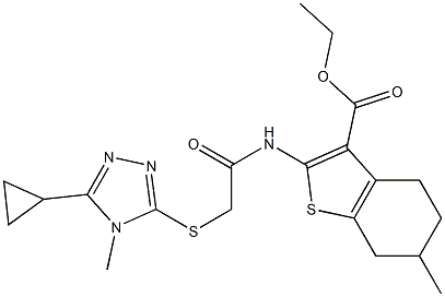 ethyl 2-(2-((5-cyclopropyl-4-methyl-4H-1,2,4-triazol-3-yl)thio)acetamido)-6-methyl-4,5,6,7-tetrahydrobenzo[b]thiophene-3-carboxylate Structure