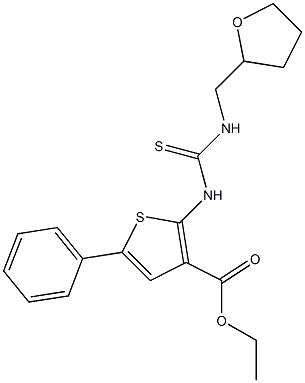 ethyl 5-phenyl-2-(3-((tetrahydrofuran-2-yl)methyl)thioureido)thiophene-3-carboxylate 구조식 이미지