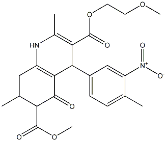 3-(2-methoxyethyl) 6-methyl 2,7-dimethyl-4-(4-methyl-3-nitrophenyl)-5-oxo-1,4,5,6,7,8-hexahydroquinoline-3,6-dicarboxylate 구조식 이미지