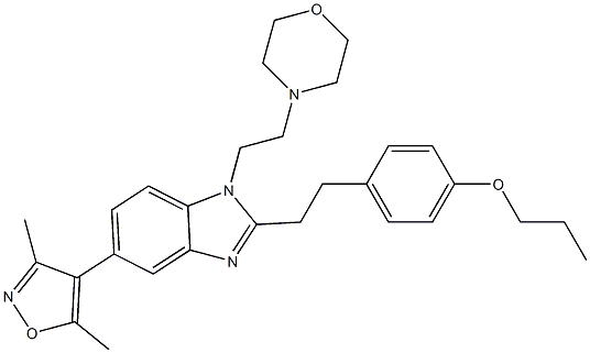 4-(2-(5-(3,5-dimethylisoxazol-4-yl)-2-(4-propoxyphenethyl)-1H-benzo[d]imidazol-1-yl)ethyl)morpholine 구조식 이미지