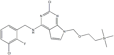 2-chloro-N-(3-chloro-2-fluorobenzyl)-7-((2-(trimethylsilyl)ethoxy)methyl)-7H-pyrrolo[2,3-d]pyrimidin-4-amine 구조식 이미지