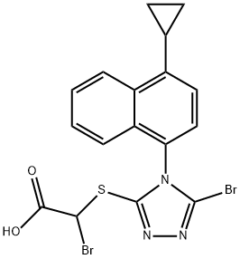 2-bromo-2-((5-bromo-4-(4-cyclopropylnaphthalen-1-yl)-4H-1,2,4-triazol-3-yl)thio)acetic acid Structure