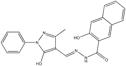 (E)-3-hydroxy-N'-((5-hydroxy-3-methyl-1-phenyl-1H-pyrazol-4-yl)methylene)-2-naphthohydrazide 구조식 이미지