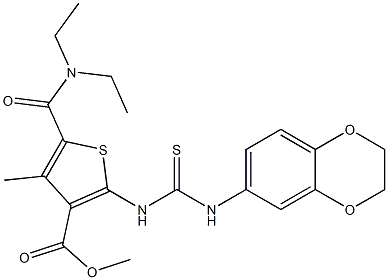 methyl 5-(diethylcarbamoyl)-2-(3-(2,3-dihydrobenzo[b][1,4]dioxin-6-yl)thioureido)-4-methylthiophene-3-carboxylate Structure