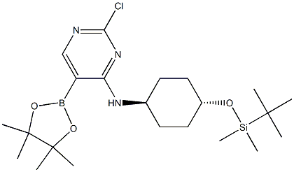 2-chloro-N-[trans-4-[(tert-butyldimethylsilyl)oxy]cyclohexyl]-5-(tetramethyl-1,3,2-dioxaborolan-2-yl)pyrimidin-4-amine Structure