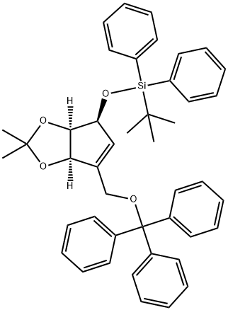 tert-butyl(((3aR,4S,6aR)-2,2-dimethyl-6-((trityloxy)methyl)-4,6a-dihydro-3aH-cyclopenta[d][1,3]dioxol-4-yl)oxy)diphenylsilane 구조식 이미지