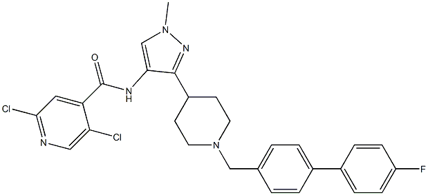 2,5-dichloro-N-(3-(1-((4'-fluoro-[1,1'-biphenyl]-4-yl)methyl)piperidin-4-yl)-1-methyl-1H-pyrazol-4-yl)isonicotinamide Structure