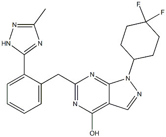 1-(4,4-Difluoro-cyclohexyl)-6-[2-(5-methyl-2H-[1,2,4]triazol-3-yl)-benzyl]-1H-pyrazolo[3,4-d]pyrimidin-4-ol 구조식 이미지