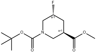 trans-5-Fluoro-piperidine-1,3-dicarboxylic acid 1-tert-butyl ester 3-methyl ester Structure