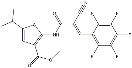 (E)-methyl 2-(2-cyano-3-(perfluorophenyl)acrylamido)-5-isopropylthiophene-3-carboxylate 구조식 이미지