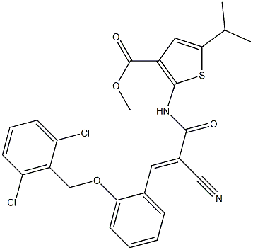 (E)-methyl 2-(2-cyano-3-(2-((2,6-dichlorobenzyl)oxy)phenyl)acrylamido)-5-isopropylthiophene-3-carboxylate 구조식 이미지