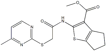 methyl 2-(2-((4-methylpyrimidin-2-yl)thio)acetamido)-5,6-dihydro-4H-cyclopenta[b]thiophene-3-carboxylate 구조식 이미지