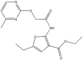 ethyl 5-ethyl-2-(2-((4-methylpyrimidin-2-yl)thio)acetamido)thiophene-3-carboxylate 구조식 이미지