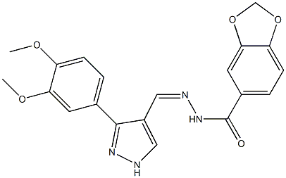 (Z)-N'-((3-(3,4-dimethoxyphenyl)-1H-pyrazol-4-yl)methylene)benzo[d][1,3]dioxole-5-carbohydrazide 구조식 이미지
