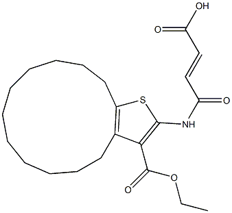 (E)-4-((3-(ethoxycarbonyl)-5,6,7,8,9,10,11,12,13,14-decahydro-4H-cyclotrideca[b]thiophen-2-yl)amino)-4-oxobut-2-enoic acid 구조식 이미지