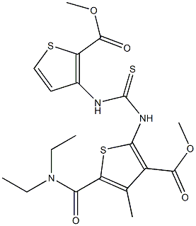 methyl 3-(3-(5-(diethylcarbamoyl)-3-(methoxycarbonyl)-4-methylthiophen-2-yl)thioureido)thiophene-2-carboxylate Structure