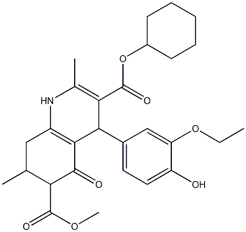 3-cyclohexyl 6-methyl 4-(3-ethoxy-4-hydroxyphenyl)-2,7-dimethyl-5-oxo-1,4,5,6,7,8-hexahydroquinoline-3,6-dicarboxylate 구조식 이미지