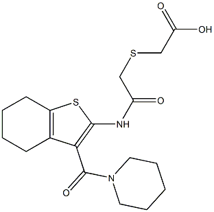 2-((2-oxo-2-((3-(piperidine-1-carbonyl)-4,5,6,7-tetrahydrobenzo[b]thiophen-2-yl)amino)ethyl)thio)acetic acid 구조식 이미지