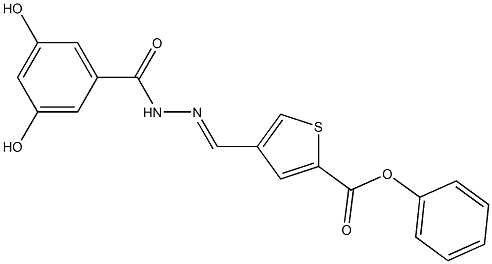 (E)-4-((2-(3,5-dihydroxybenzoyl)hydrazono)methyl)phenyl thiophene-2-carboxylate 구조식 이미지