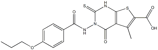 5-methyl-4-oxo-3-(4-propoxybenzamido)-2-thioxo-1,2,3,4-tetrahydrothieno[2,3-d]pyrimidine-6-carboxylic acid 구조식 이미지