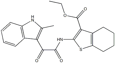 ethyl 2-(2-(2-methyl-1H-indol-3-yl)-2-oxoacetamido)-4,5,6,7-tetrahydrobenzo[b]thiophene-3-carboxylate 구조식 이미지