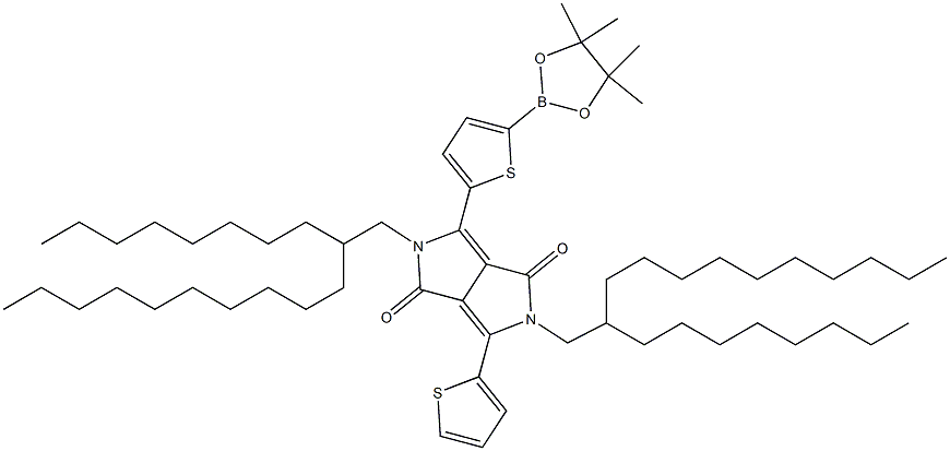 2,5-Bis(2-octyldodecyl)-3-(5-(4,4,5,5-tetramethyl-1,3,2-dioxaborolan-2-yl)thiophen-2-yl)-6-(thiophen-2-yl)pyrrolo[3,4-c]pyrrole-1,4(2H,5H)-dione 구조식 이미지