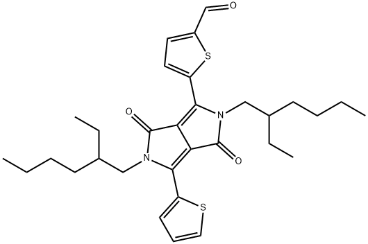 5-(2,5-Bis(2-ethylhexyl)-3,6-dioxo-4-(thiophen-2-yl)-2,3,5,6-tetrahydropyrrolo[3,4-c]pyrrol-1-yl)thiophene-2-carbaldehyde 구조식 이미지