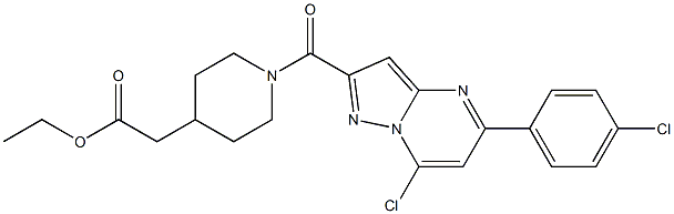 {1-[7-Chloro-5-(4-chloro-phenyl)-pyrazolo[1,5-a]pyrimidine-2-carbonyl]-piperidin-4-yl}-acetic acid ethyl ester Structure