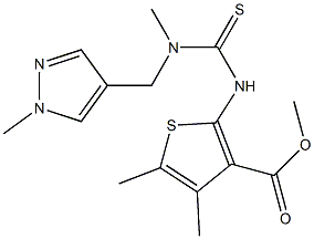 methyl 4,5-dimethyl-2-(3-methyl-3-((1-methyl-1H-pyrazol-4-yl)methyl)thioureido)thiophene-3-carboxylate 구조식 이미지