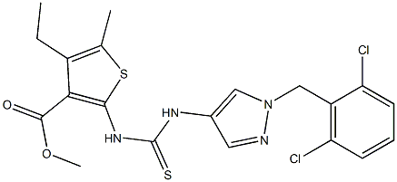 methyl 2-(3-(1-(2,6-dichlorobenzyl)-1H-pyrazol-4-yl)thioureido)-4-ethyl-5-methylthiophene-3-carboxylate Structure