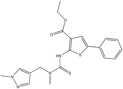 ethyl 2-(3-methyl-3-((1-methyl-1H-pyrazol-4-yl)methyl)thioureido)-5-phenylthiophene-3-carboxylate Structure