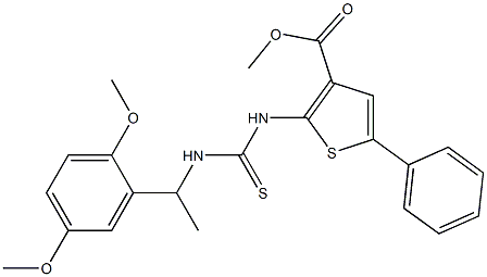 methyl 2-(3-(1-(2,5-dimethoxyphenyl)ethyl)thioureido)-5-phenylthiophene-3-carboxylate 구조식 이미지