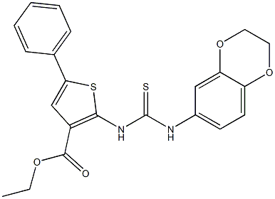 ethyl 2-(3-(2,3-dihydrobenzo[b][1,4]dioxin-6-yl)thioureido)-5-phenylthiophene-3-carboxylate Structure
