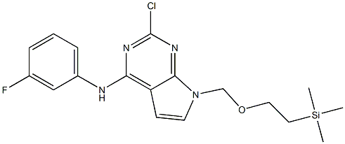 2-chloro-N-(3-fluorophenyl)-7-((2-(trimethylsilyl)ethoxy)methyl)-7H-pyrrolo[2,3-d]pyrimidin-4-amine 구조식 이미지