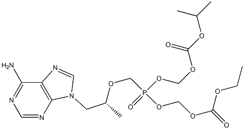 (R)-[2-(6-amino-purin-9-yl)-1-methyl-ethoxymethyl]-phosphonic acid isopropoxycarbonyloxymethyl ester-ethoxycarbonyloxy methyl ester 구조식 이미지