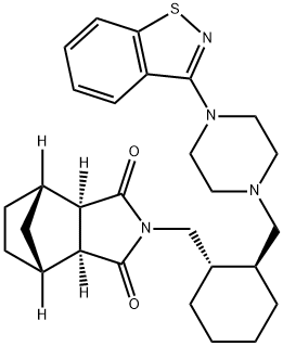 (3aR,4S,7R,7aS)-2-(((1S,2S)-2-((4-(benzo[d]isothiazol-3-yl)piperazin-1-yl)methyl)cyclohexyl)methyl)hexahydro-1H-4,7-methanoisoindole-1,3(2H)-dione 구조식 이미지