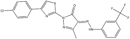 2-[4-(4-chlorophenyl)-1,3-thiazol-2-yl]-5-methyl-4-{[3-(trifluoromethyl)phenyl]hydrazono}-2,4-dihydro-3H-pyrazol-3-one 구조식 이미지