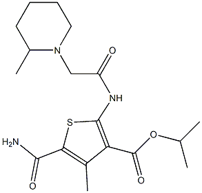 isopropyl 5-carbamoyl-4-methyl-2-(2-(2-methylpiperidin-1-yl)acetamido)thiophene-3-carboxylate Structure