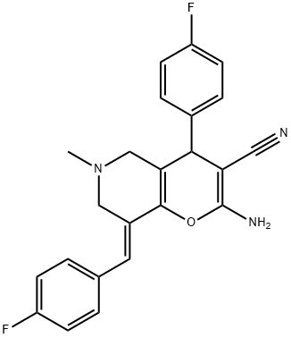 2-amino-8-(4-fluorobenzylidene)-4-(4-fluorophenyl)-6-methyl-5,6,7,8-tetrahydro-4H-pyrano[3,2-c]pyridine-3-carbonitrile Structure