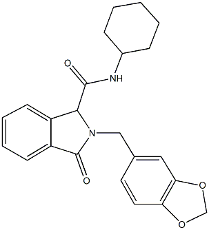 2-(1,3-benzodioxol-5-ylmethyl)-N-cyclohexyl-3-oxo-1-isoindolinecarboxamide Structure