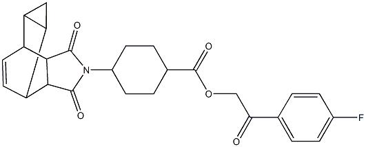 2-(4-fluorophenyl)-2-oxoethyl 4-(3,5-dioxo-4-azatetracyclo[5.3.2.0~2,6~.0~8,10~]dodec-11-en-4-yl)cyclohexanecarboxylate 구조식 이미지