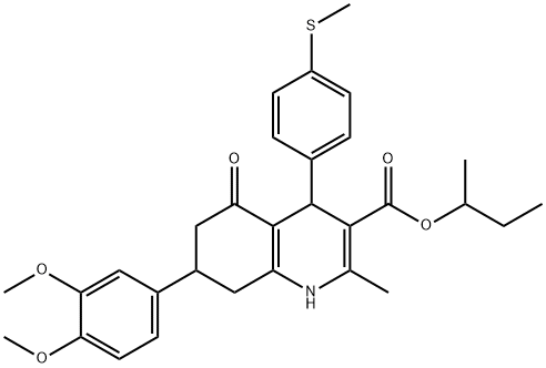 sec-butyl 7-(3,4-dimethoxyphenyl)-2-methyl-4-[4-(methylsulfanyl)phenyl]-5-oxo-1,4,5,6,7,8-hexahydro-3-quinolinecarboxylate 구조식 이미지