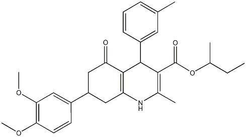 sec-butyl 7-(3,4-dimethoxyphenyl)-2-methyl-4-(3-methylphenyl)-5-oxo-1,4,5,6,7,8-hexahydro-3-quinolinecarboxylate 구조식 이미지