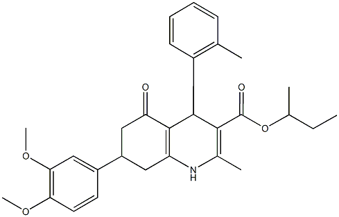 sec-butyl 7-(3,4-dimethoxyphenyl)-2-methyl-4-(2-methylphenyl)-5-oxo-1,4,5,6,7,8-hexahydro-3-quinolinecarboxylate Structure