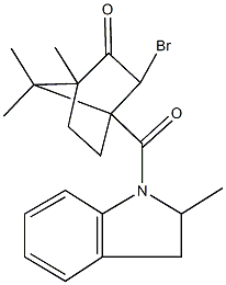 3-bromo-1,7,7-trimethyl-4-[(2-methyl-2,3-dihydro-1H-indol-1-yl)carbonyl]bicyclo[2.2.1]heptan-2-one 구조식 이미지