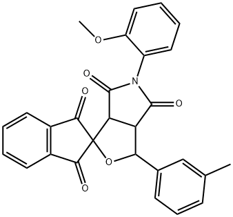 5-(2-methoxyphenyl)-1-(3-methylphenyl)-3a,6a-dihydrospiro(1H-furo[3,4-c]pyrrole-3,2'-[1H]-indene)-1',3',4,6(2'H,3H,5H)-tetrone 구조식 이미지