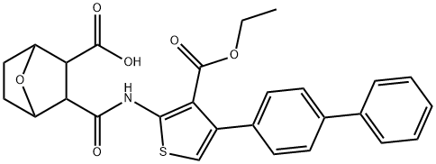 3-({[4-[1,1'-biphenyl]-4-yl-3-(ethoxycarbonyl)-2-thienyl]amino}carbonyl)-7-oxabicyclo[2.2.1]heptane-2-carboxylic acid Structure