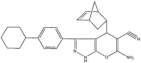 6-amino-4-bicyclo[2.2.1]hept-5-en-2-yl-3-(4-cyclohexylphenyl)-1,4-dihydropyrano[2,3-c]pyrazole-5-carbonitrile Structure