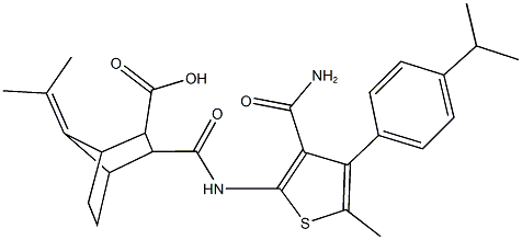 3-({[3-(aminocarbonyl)-4-(4-isopropylphenyl)-5-methyl-2-thienyl]amino}carbonyl)-7-(1-methylethylidene)bicyclo[2.2.1]heptane-2-carboxylic acid 구조식 이미지