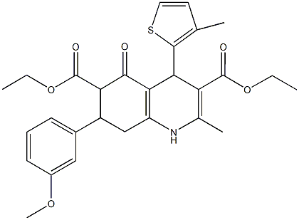 diethyl 7-(3-methoxyphenyl)-2-methyl-4-(3-methyl-2-thienyl)-5-oxo-1,4,5,6,7,8-hexahydro-3,6-quinolinedicarboxylate Structure